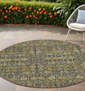 8 Round Blue and Orange Round Floral Washable Non Skid Indoor Outdoor Area Rug