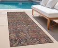 8 Runner Red and Dark Blue Floral Washable Non Skid Indoor Outdoor Runner Rug