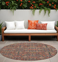 8 Round Red and Dark Blue Round Floral Washable Non Skid Indoor Outdoor Area Rug