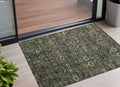 2 X 3 Moss Green and Gray Floral Washable Non Skid Indoor Outdoor Area Rug