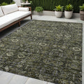5 X 8 Moss Green and Gray Floral Washable Non Skid Indoor Outdoor Area Rug