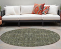 8 Round Moss Green and Gray Round Floral Washable Non Skid Indoor Outdoor Area Rug