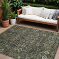 10 X 14 Moss Green and Gray Floral Washable Non Skid Indoor Outdoor Area Rug