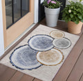 2 X 3 Beige Blue and Gold Faux Bois Washable Non Skid Indoor Outdoor Area Rug