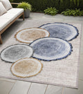 5 X 8 Beige Blue and Gold Faux Bois Washable Non Skid Indoor Outdoor Area Rug