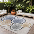 9 X 12 Beige Blue and Gold Faux Bois Washable Non Skid Indoor Outdoor Area Rug
