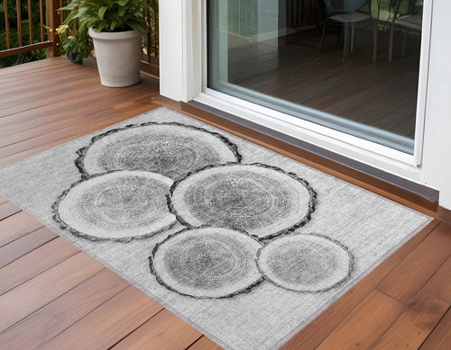 2 X 3 Gray and Black Faux Bois Washable Non Skid Indoor Outdoor Area Rug