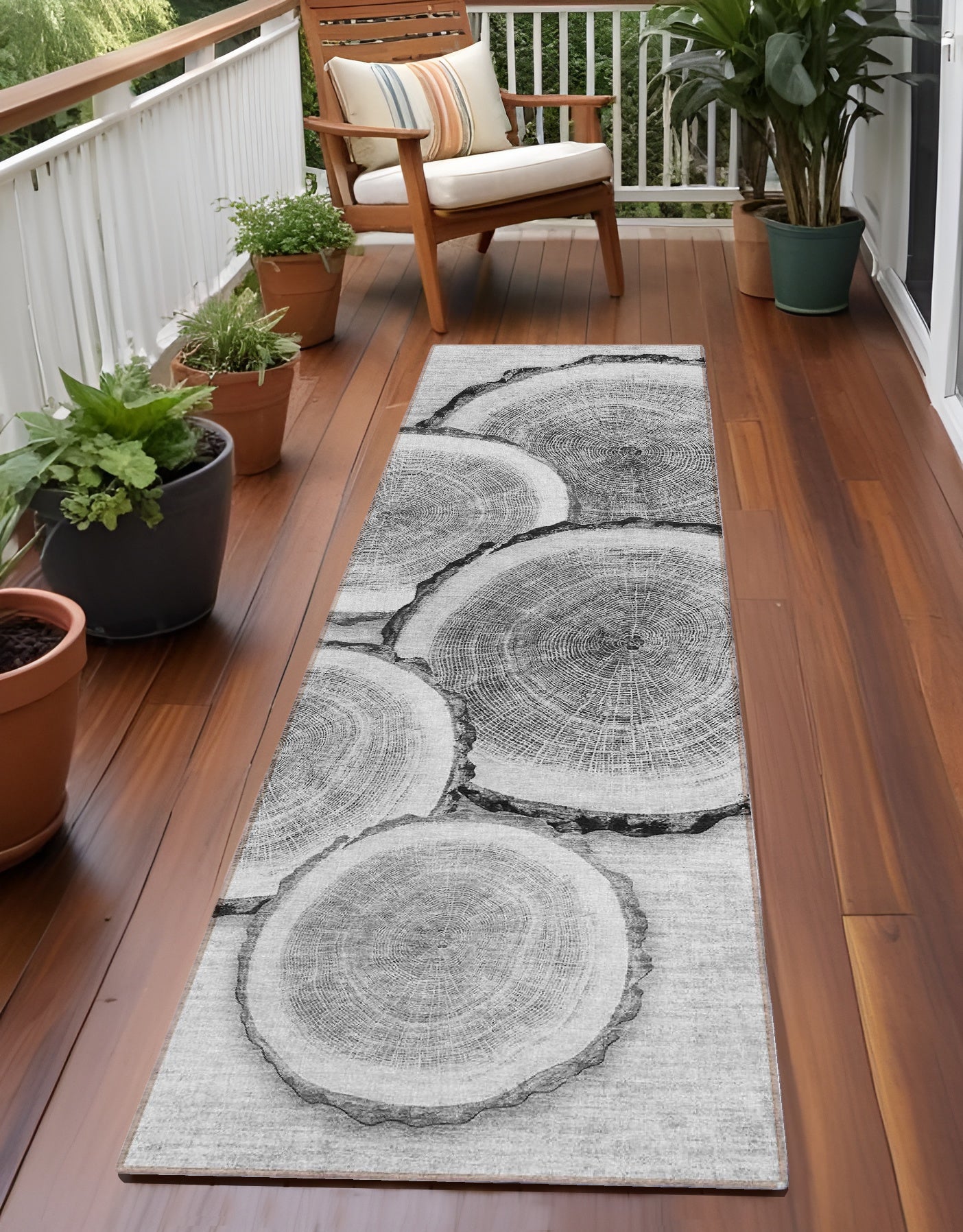 8 Runner Gray and Black Faux Bois Washable Non Skid Indoor Outdoor Runner Rug