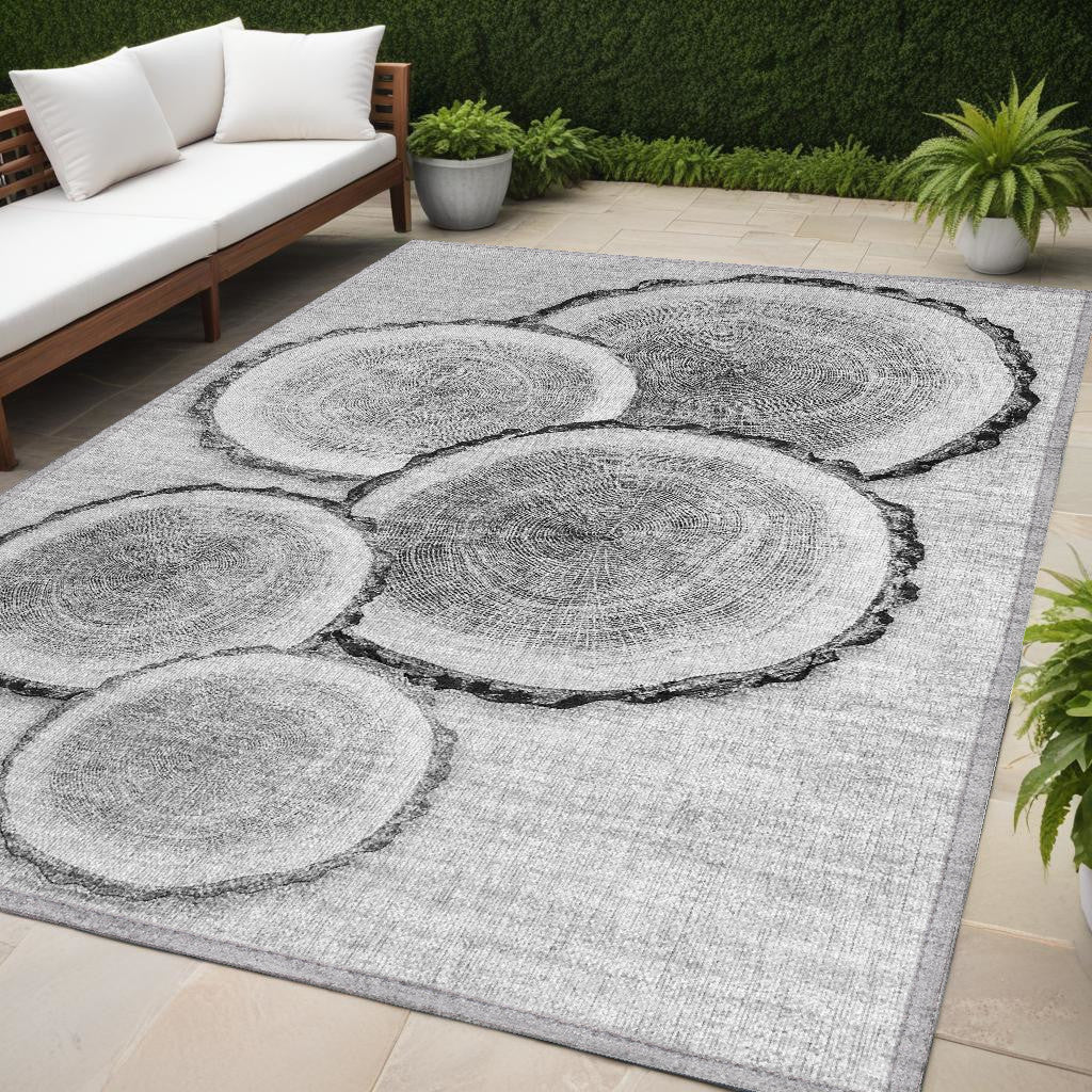 5 X 8 Gray and Black Faux Bois Washable Non Skid Indoor Outdoor Area Rug