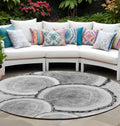 8 Round Gray and Black Round Faux Bois Washable Non Skid Indoor Outdoor Area Rug