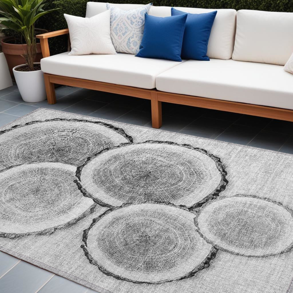 10 X 14 Gray and Black Faux Bois Washable Non Skid Indoor Outdoor Area Rug