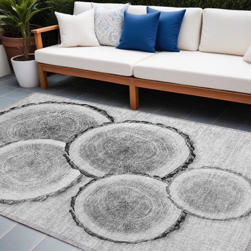 10 X 14 Gray and Black Faux Bois Washable Non Skid Indoor Outdoor Area Rug