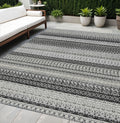 5 X 8 Black Striped Washable Indoor Outdoor Area Rug