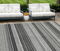 8 X 10 Black Striped Washable Indoor Outdoor Area Rug