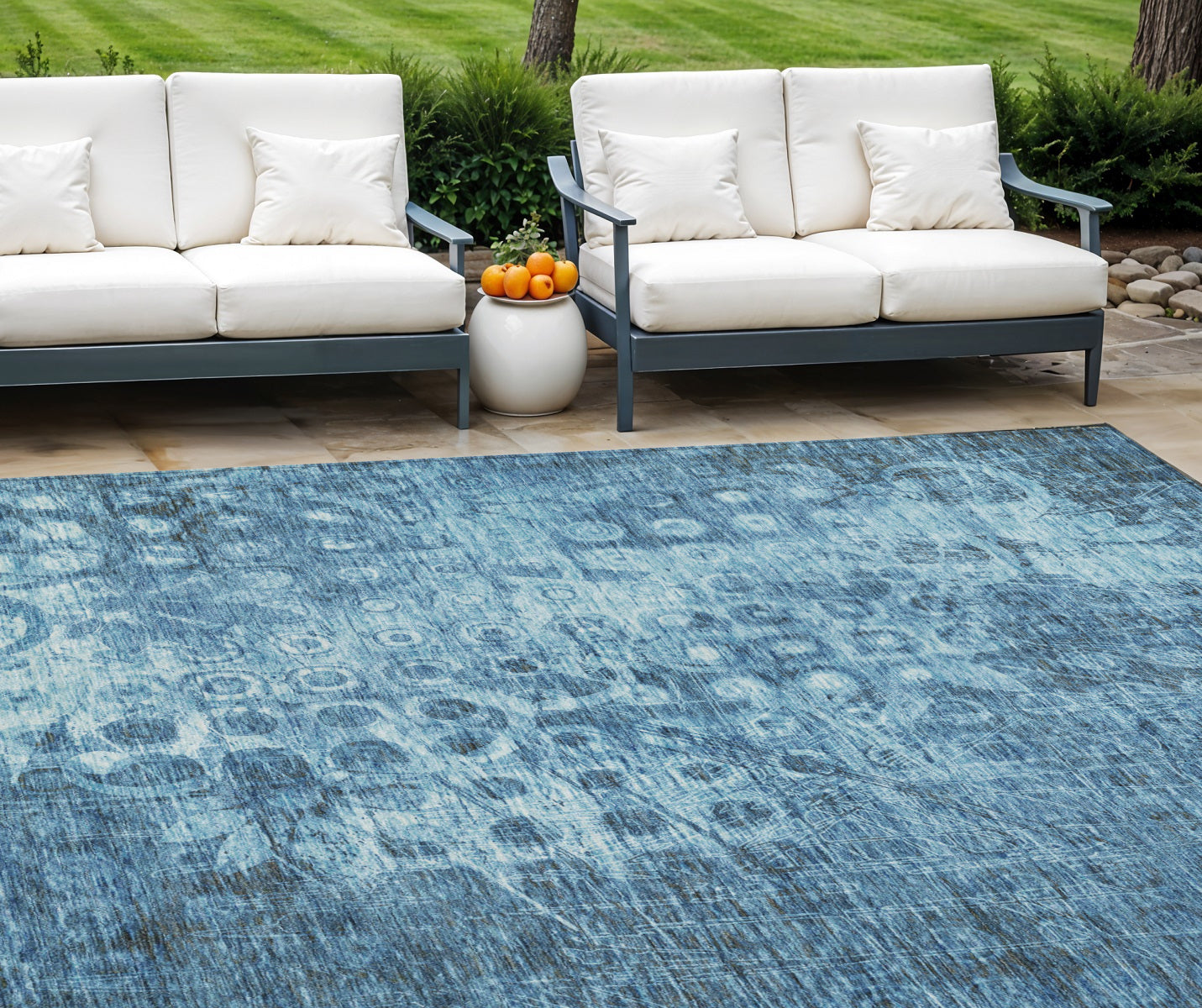 8 X 10 Blue Ikat Washable Indoor Outdoor Area Rug