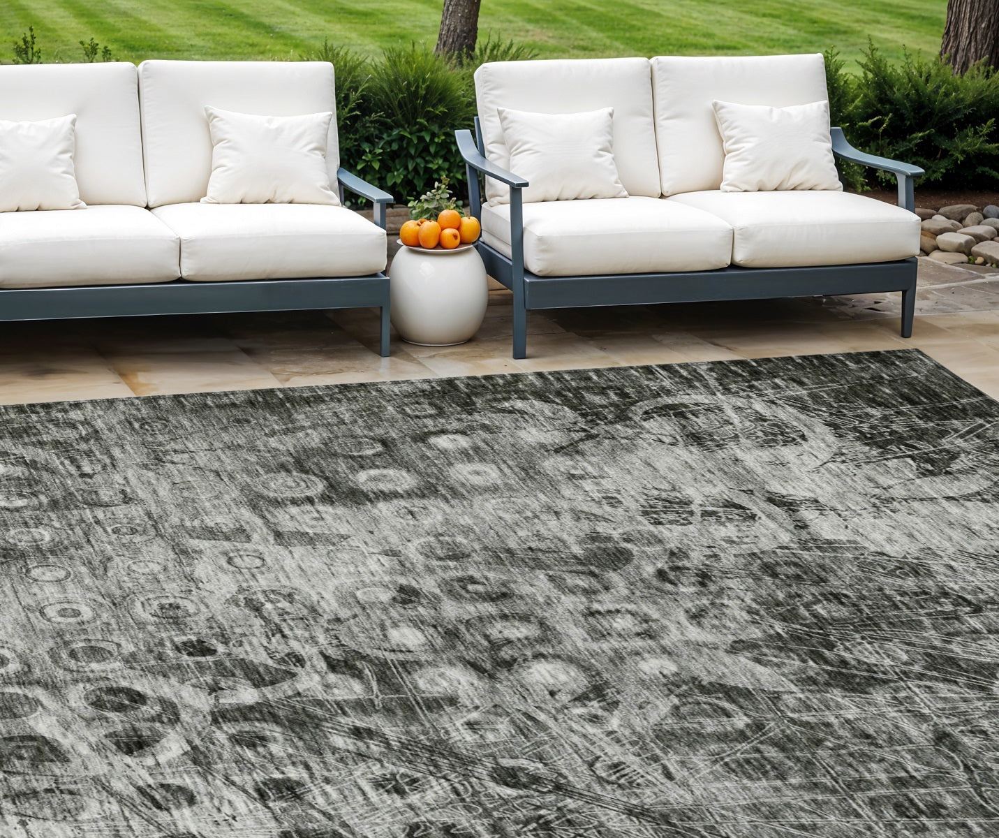 8 X 10 Charcoal Ikat Washable Indoor Outdoor Area Rug