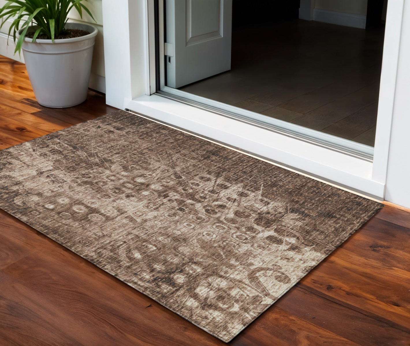 3 X 5 Chocolate Ikat Washable Indoor Outdoor Area Rug