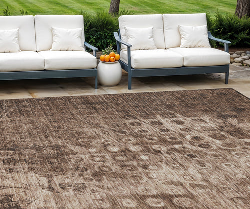 10 X 14 Chocolate Ikat Washable Indoor Outdoor Area Rug