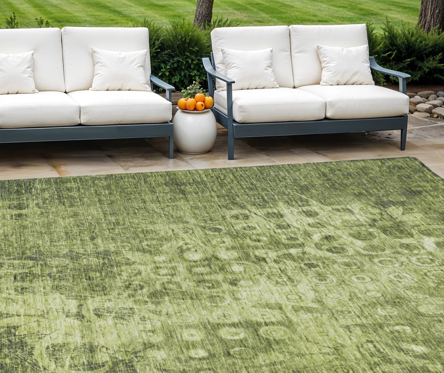 9 X 12 Olive Green Ikat Washable Indoor Outdoor Area Rug