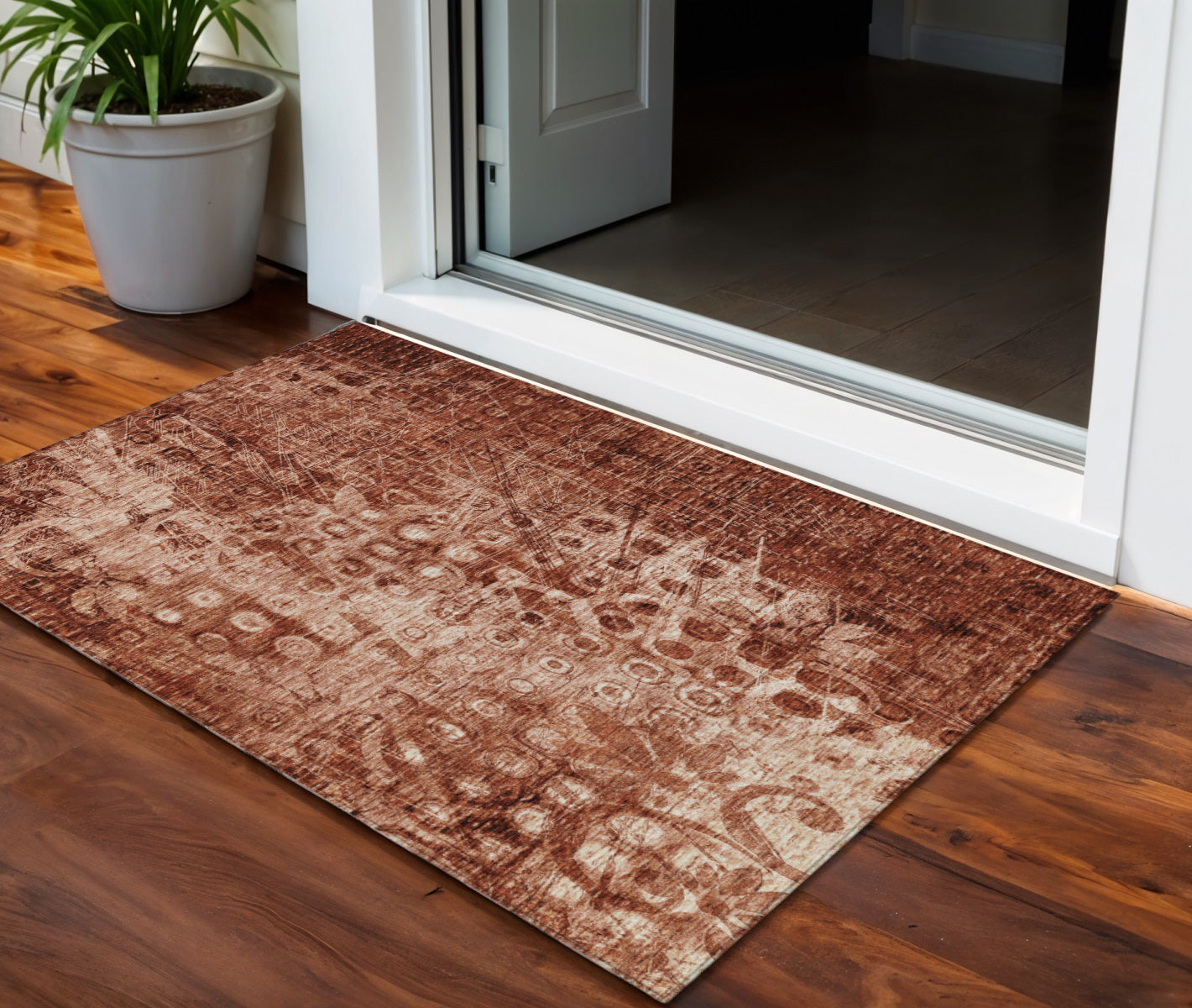 3 X 5 Orange Ikat Washable Indoor Outdoor Area Rug