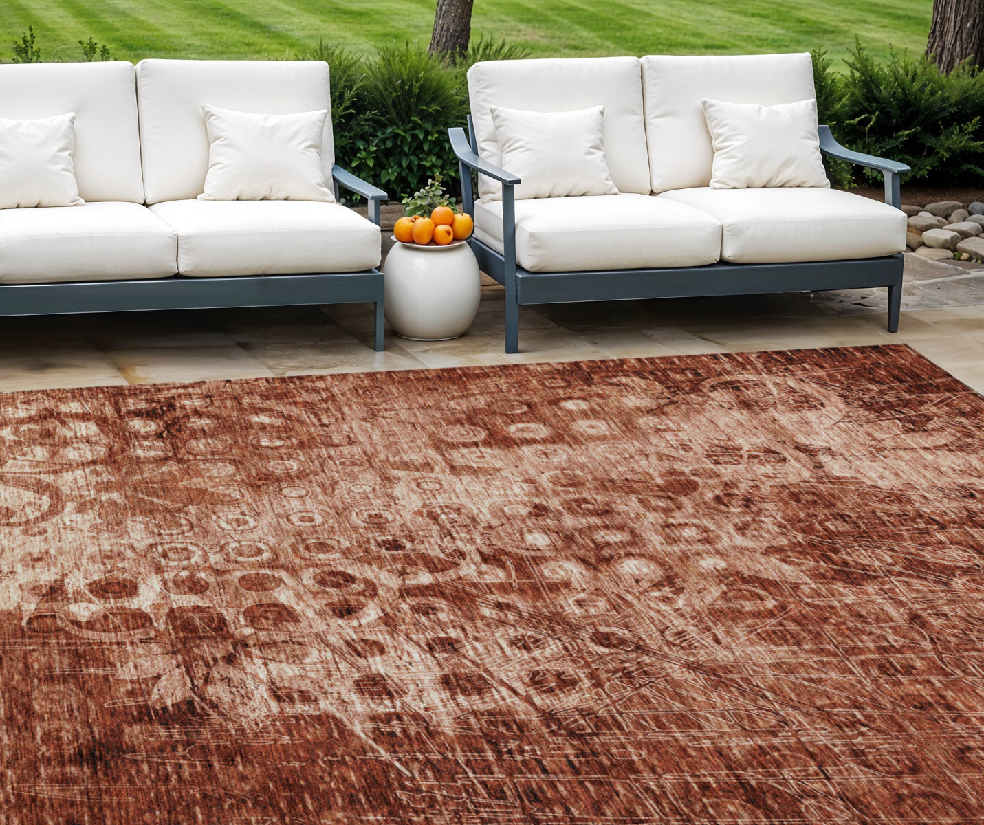 8 X 10 Orange Ikat Washable Indoor Outdoor Area Rug