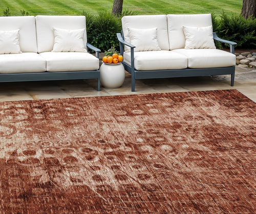 10 X 14 Orange Ikat Washable Indoor Outdoor Area Rug