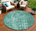 8 Teal Blue Round Ikat Washable Indoor Outdoor Area Rug