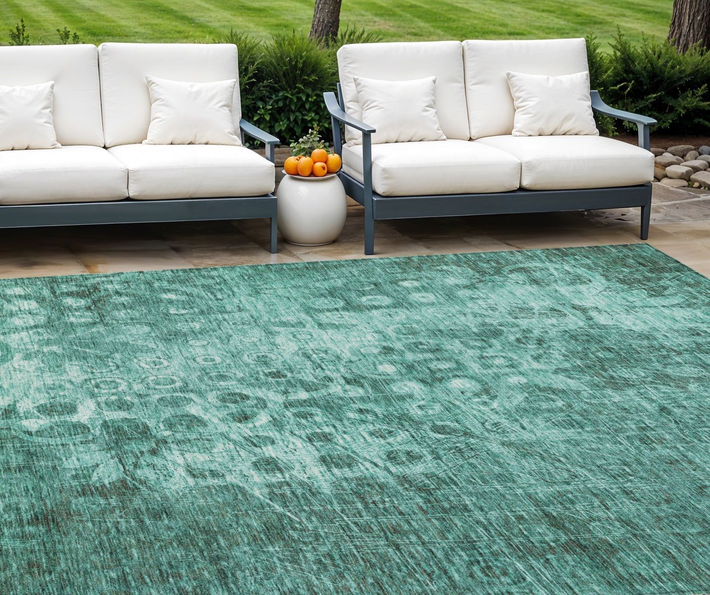 9 X 12 Teal Blue Ikat Washable Indoor Outdoor Area Rug