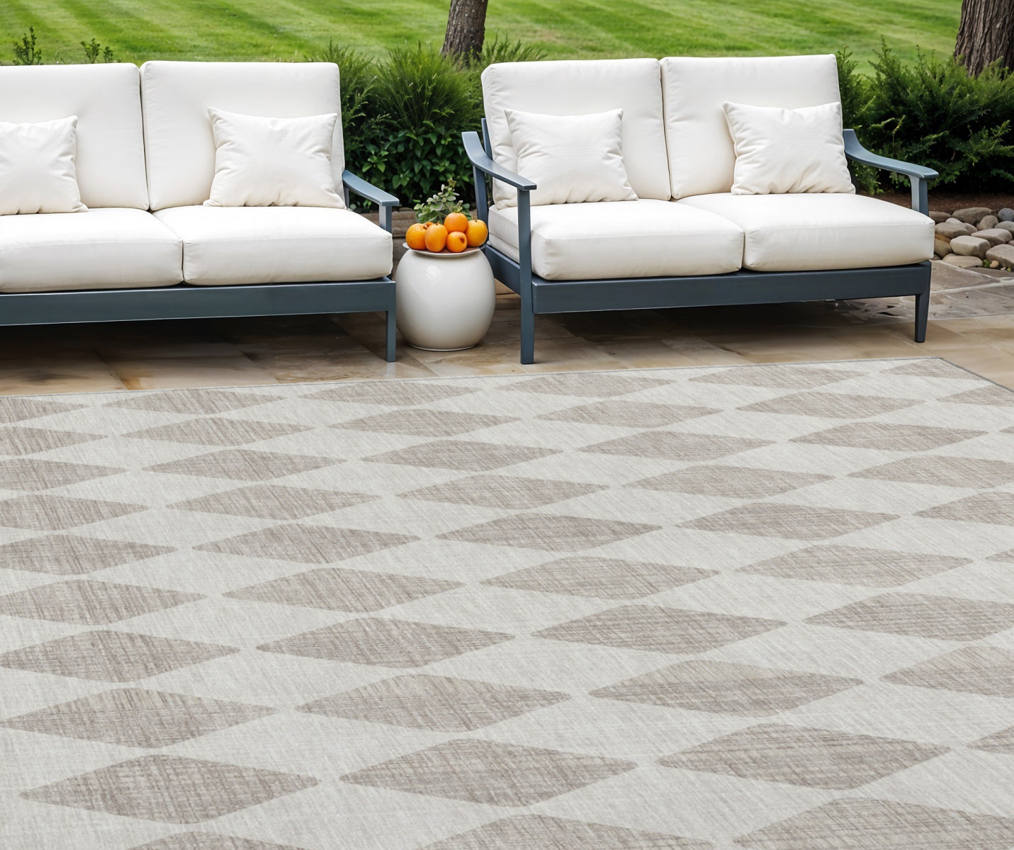 9 X 12 Beige Geometric Washable Indoor Outdoor Area Rug