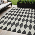 5 X 8 Black Geometric Washable Indoor Outdoor Area Rug