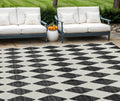 9 X 12 Black Geometric Washable Indoor Outdoor Area Rug