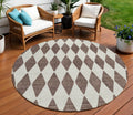8 Brown Round Geometric Washable Indoor Outdoor Area Rug