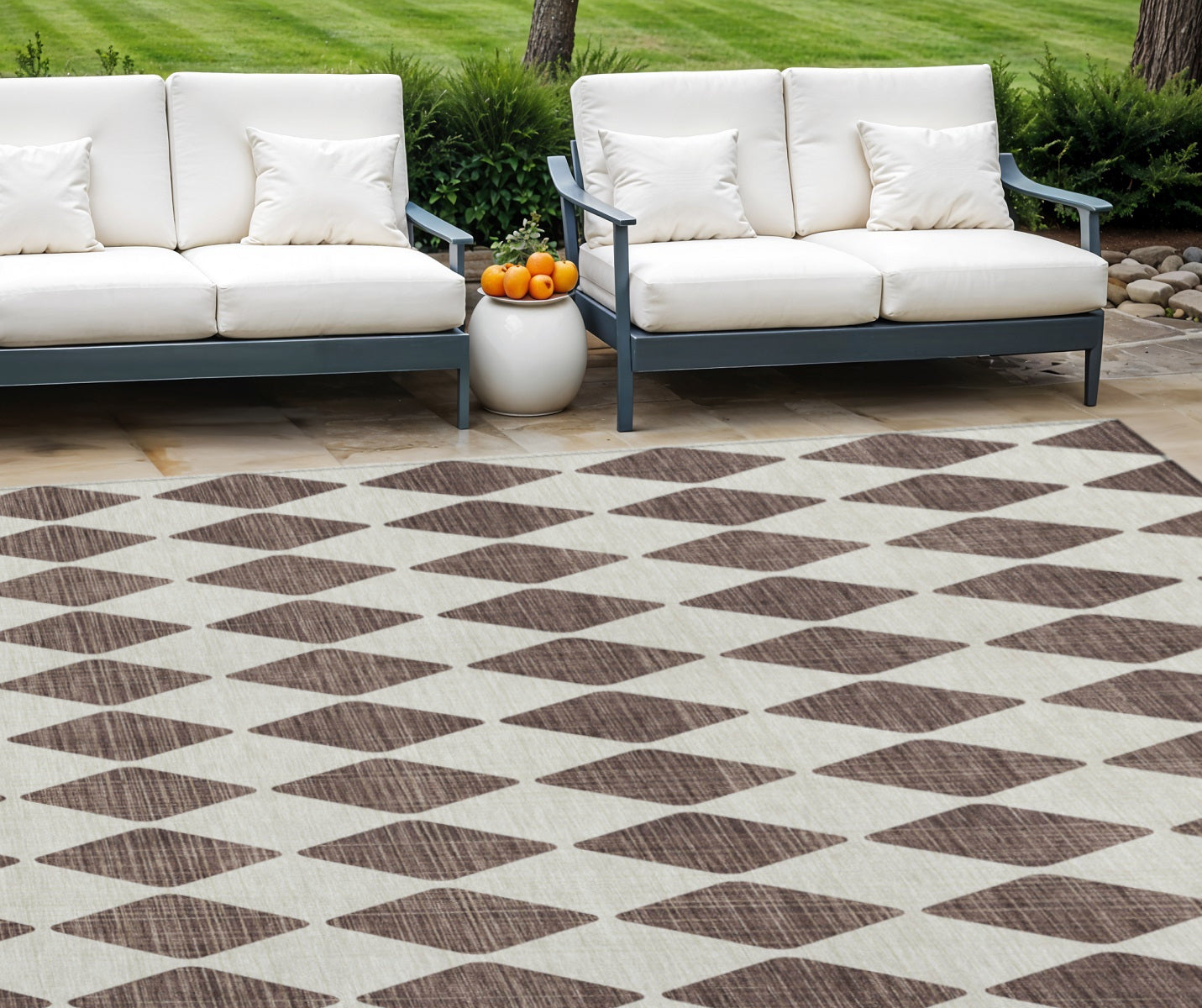 9 X 12 Brown Geometric Washable Indoor Outdoor Area Rug