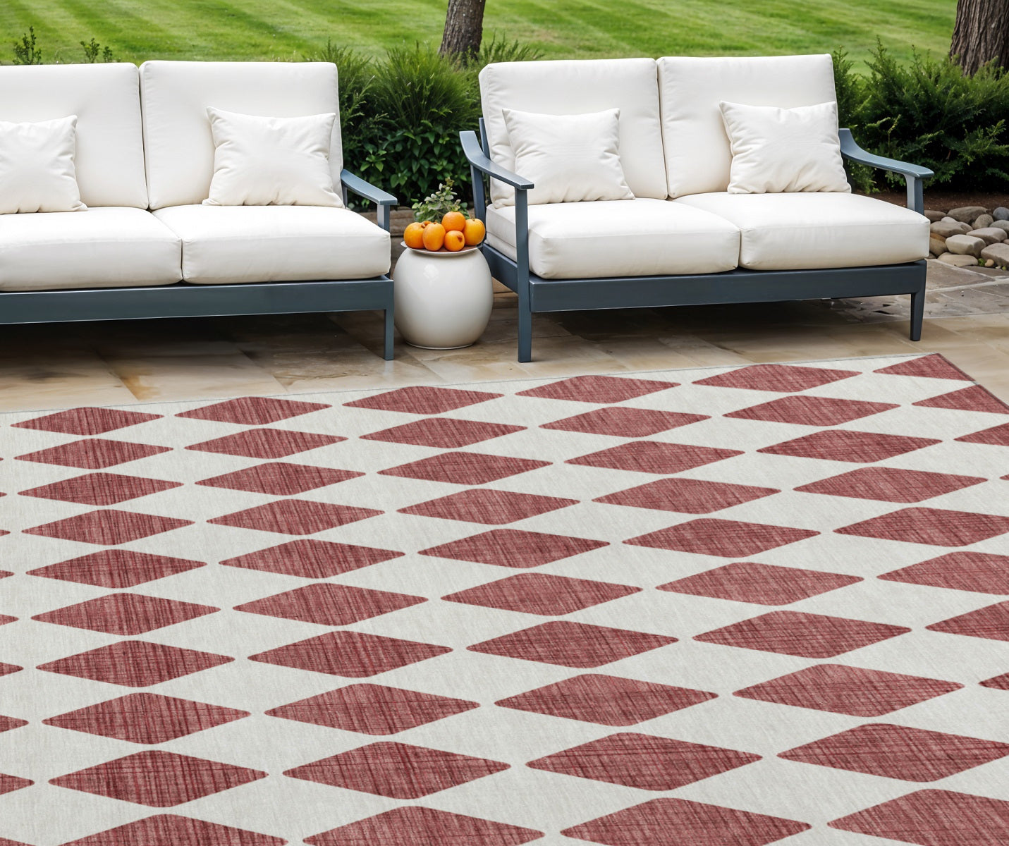 8 X 10 Burgundy Geometric Washable Indoor Outdoor Area Rug