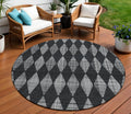 8 Charcoal Round Geometric Washable Indoor Outdoor Area Rug