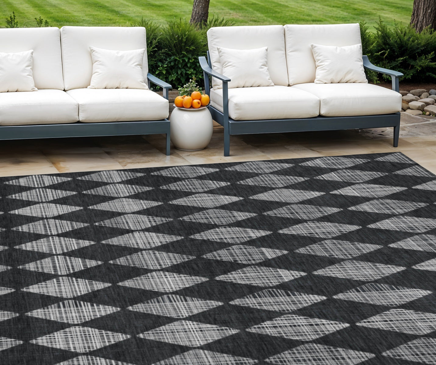9 X 12 Charcoal Geometric Washable Indoor Outdoor Area Rug