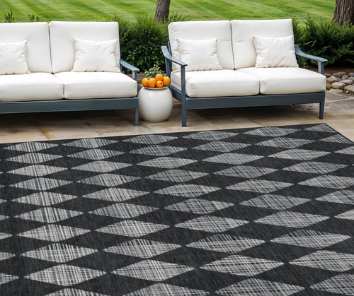 10 X 14 Charcoal Geometric Washable Indoor Outdoor Area Rug