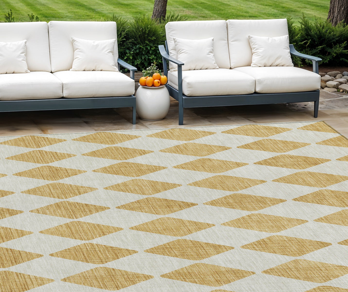 8 X 10 Gold Geometric Washable Indoor Outdoor Area Rug