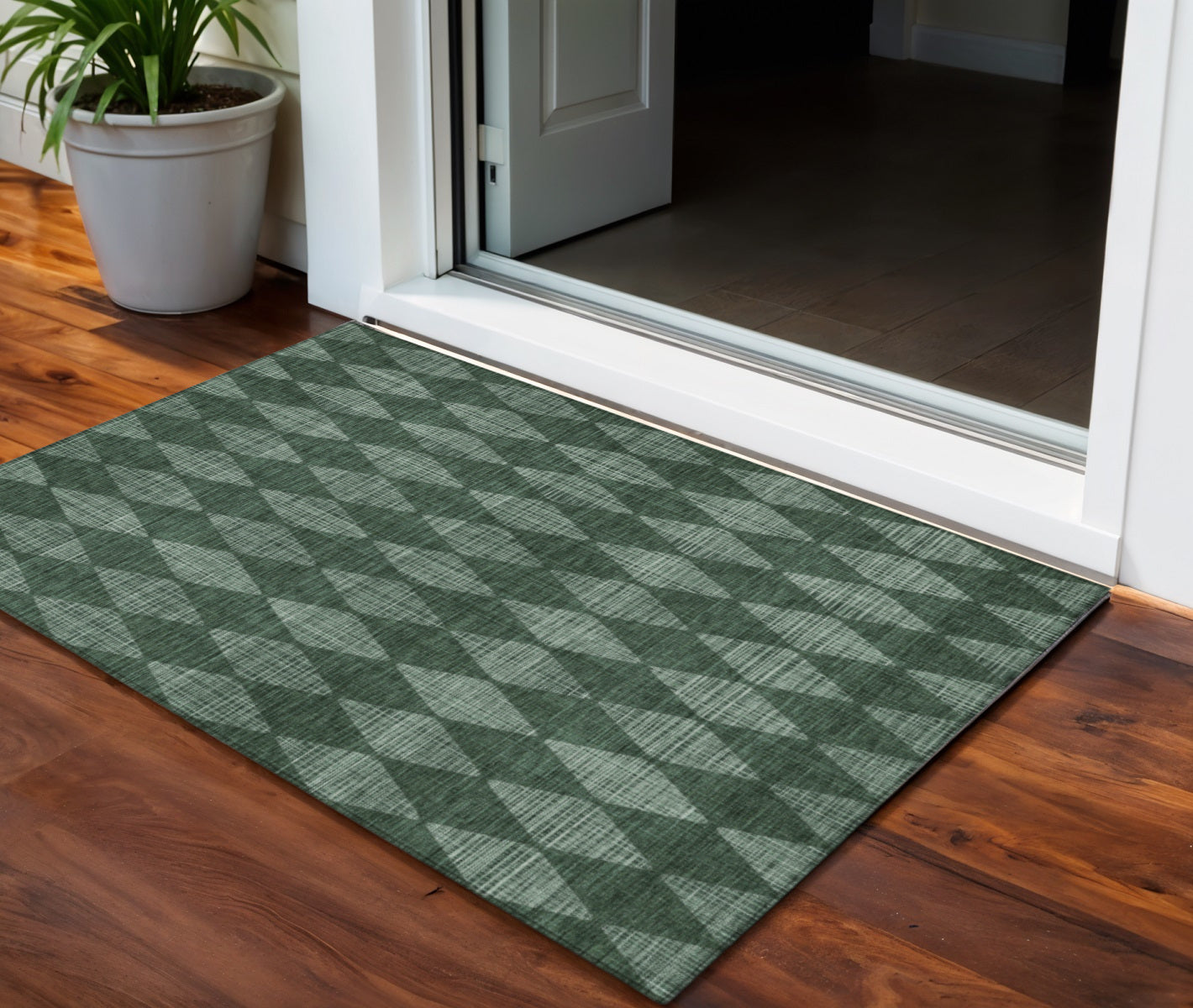 3 X 5 Olive Green And Charcoal Geometric Washable Indoor Outdoor Area Rug