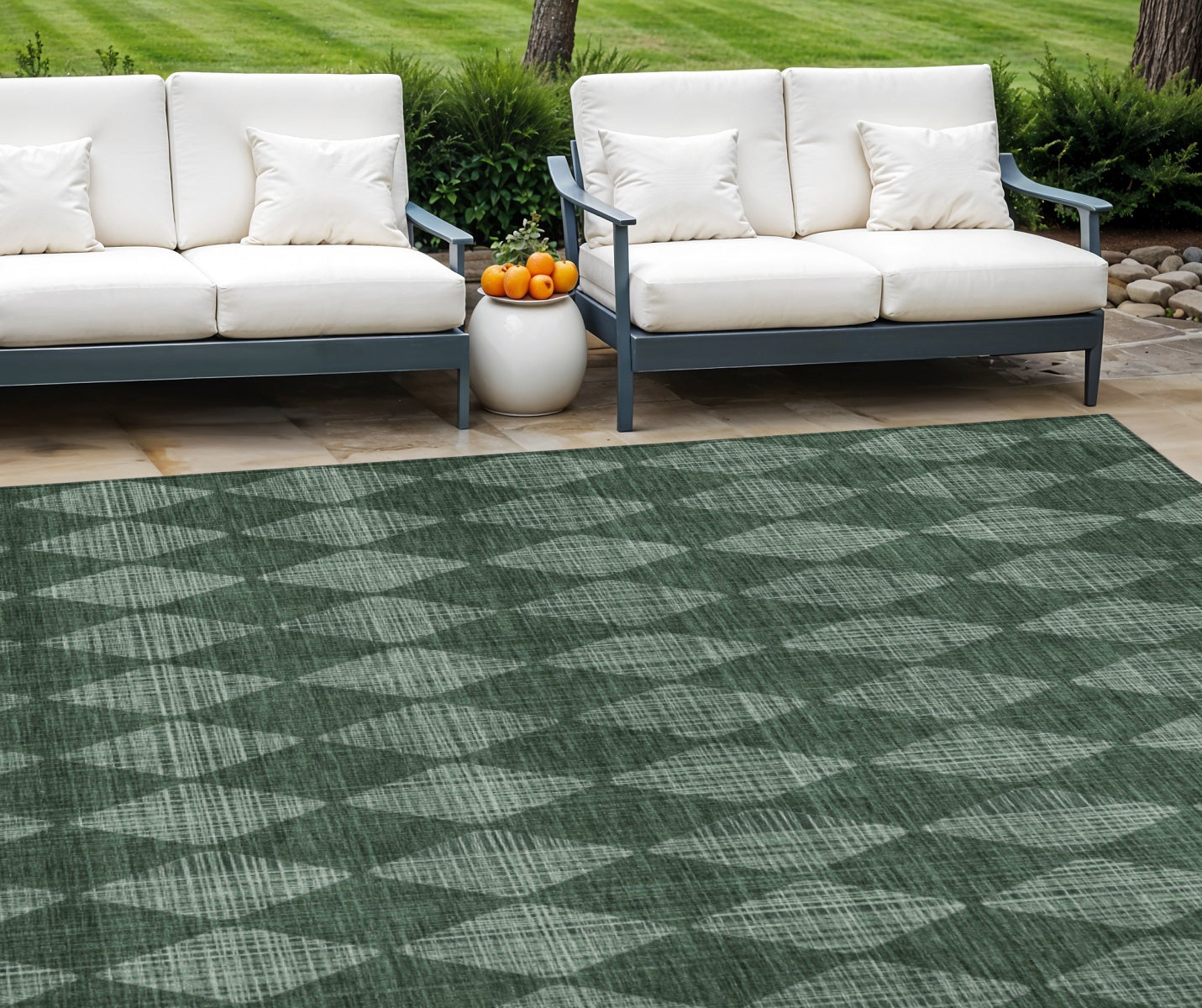 8 X 10 Olive Green And Charcoal Geometric Washable Indoor Outdoor Area Rug