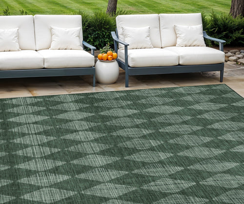 10 X 14 Olive Green And Charcoal Geometric Washable Indoor Outdoor Area Rug