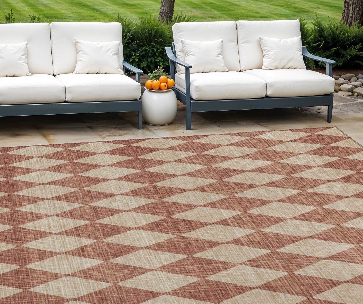 8 X 10 Orange And Copper Geometric Washable Indoor Outdoor Area Rug