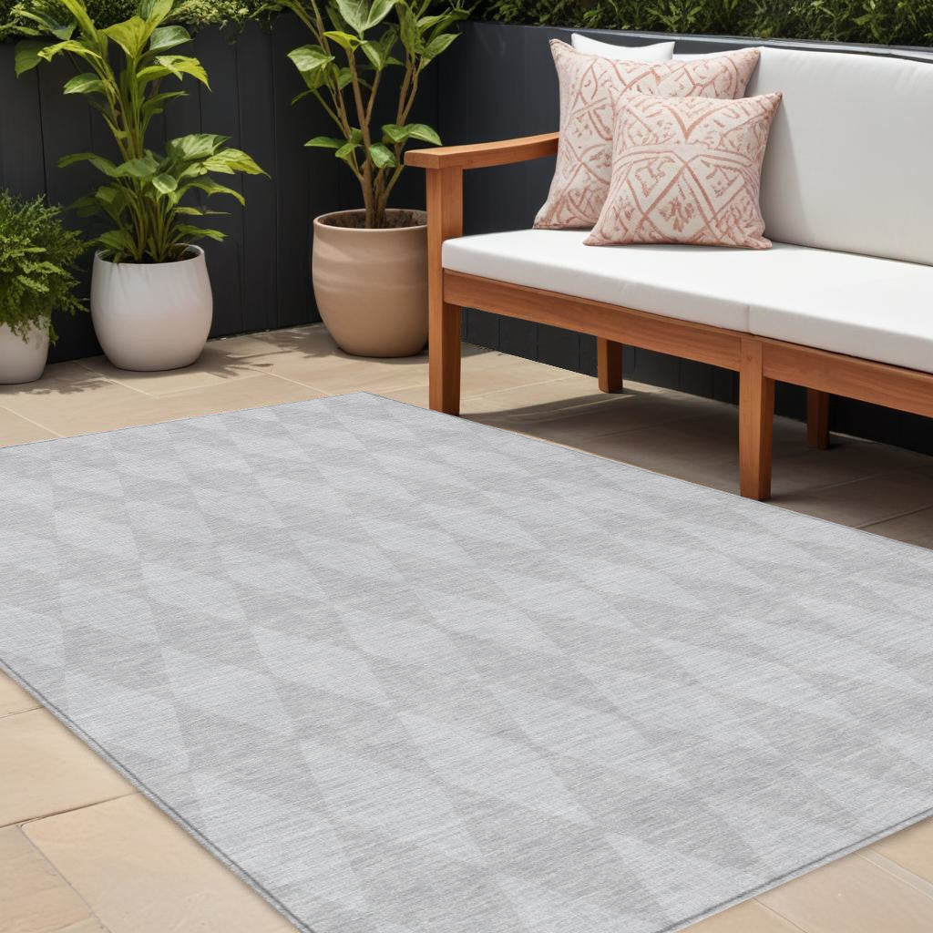 8 X 10 Pewter And Silver Geometric Washable Indoor Outdoor Area Rug