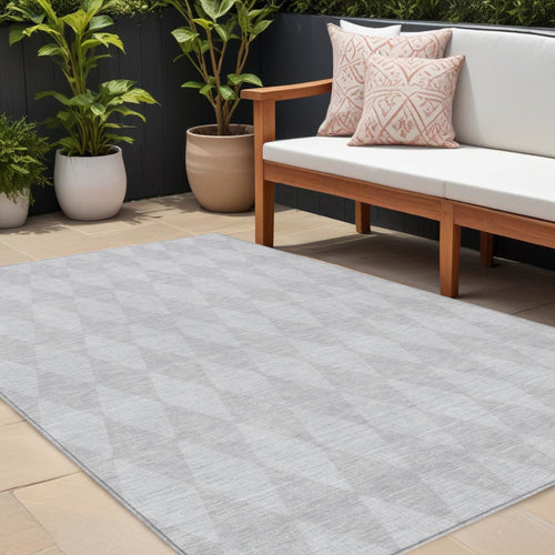 10 X 14 Pewter And Silver Geometric Washable Indoor Outdoor Area Rug