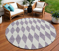 8 Purple And Lilac Round Geometric Washable Indoor Outdoor Area Rug