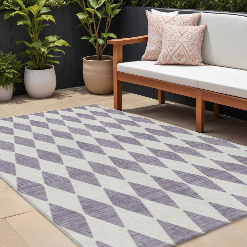 8 X 10 Purple And Lilac Geometric Washable Indoor Outdoor Area Rug