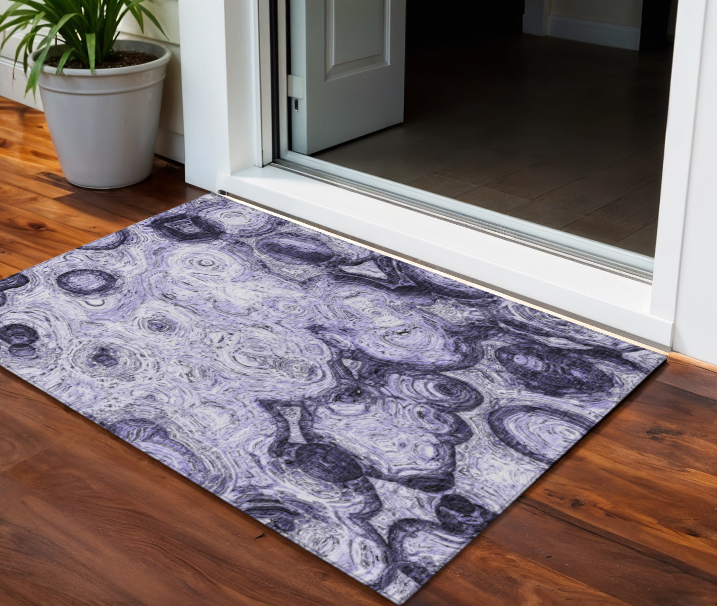 3 X 5 Purple And Lavender Abstract Washable Indoor Outdoor Area Rug