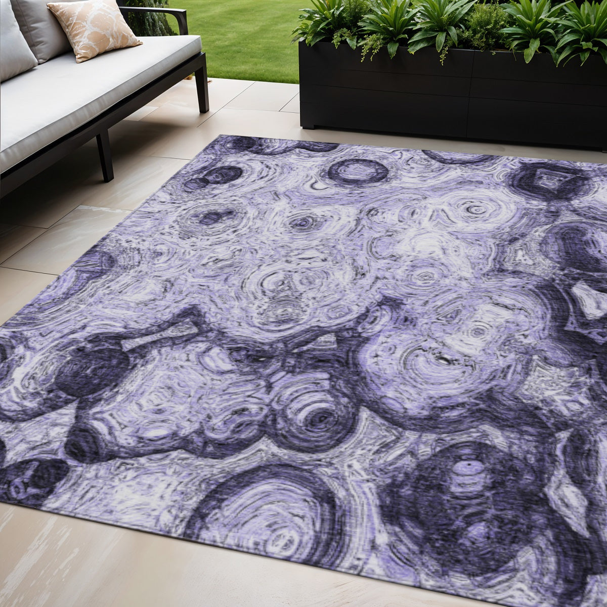 5 X 8 Purple And Lavender Abstract Washable Indoor Outdoor Area Rug