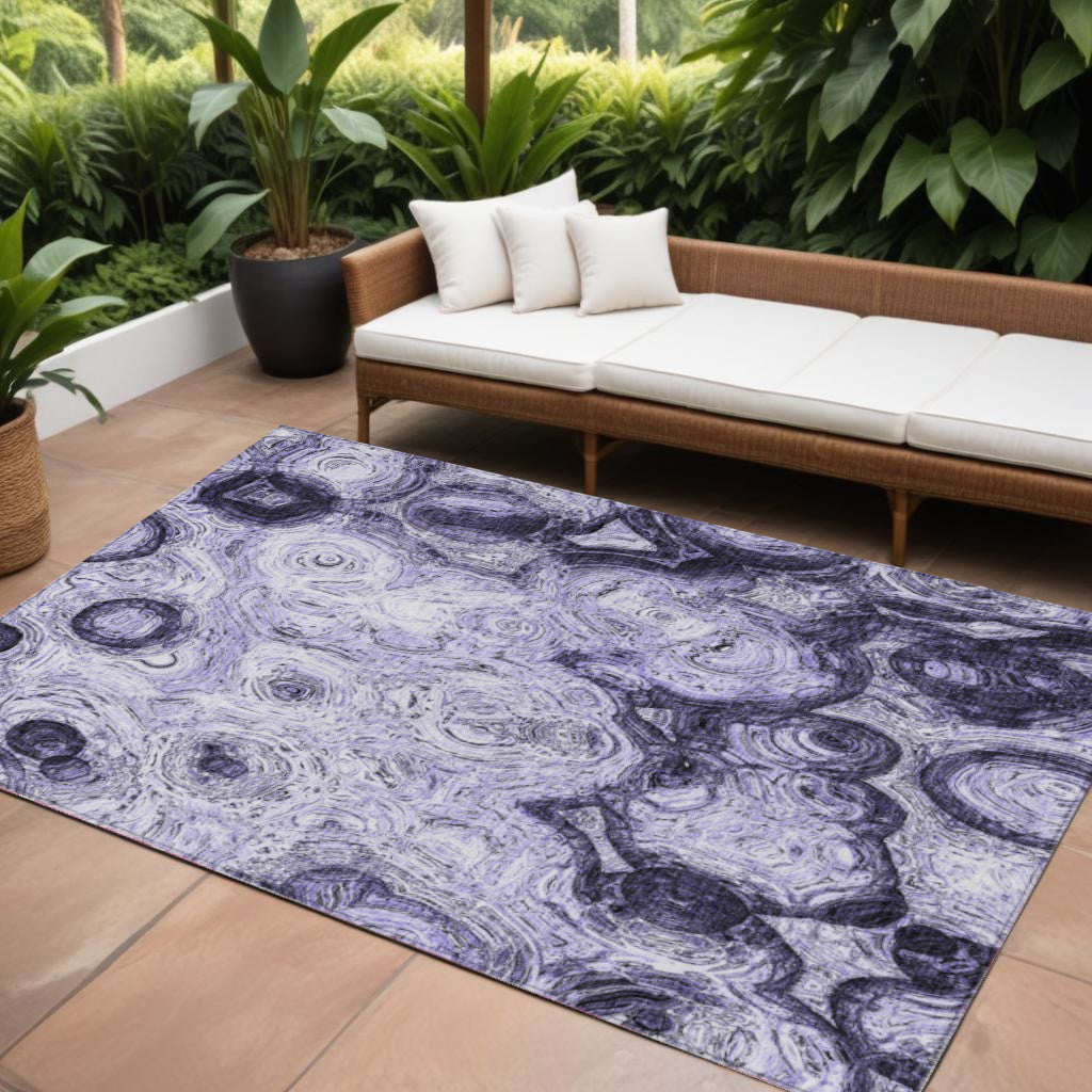 8 X 10 Purple And Lavender Abstract Washable Indoor Outdoor Area Rug