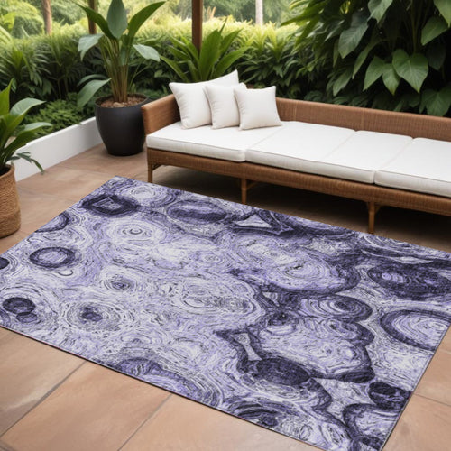 10 X 14 Purple And Lavender Abstract Washable Indoor Outdoor Area Rug